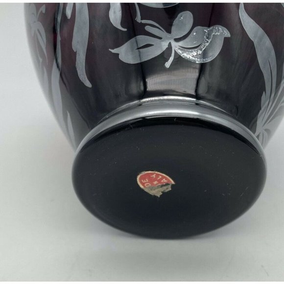 Vtg. Mid Century Murano Vase Ruby Red Glass with Silver Overlay - Picture 3 of 4